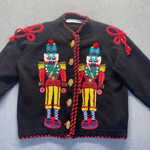 Vtg 1993 Michael Simon Nutcracker Cardigan Sweater Hand Beaded Intricate Sz 1 - Picture 14 of 15